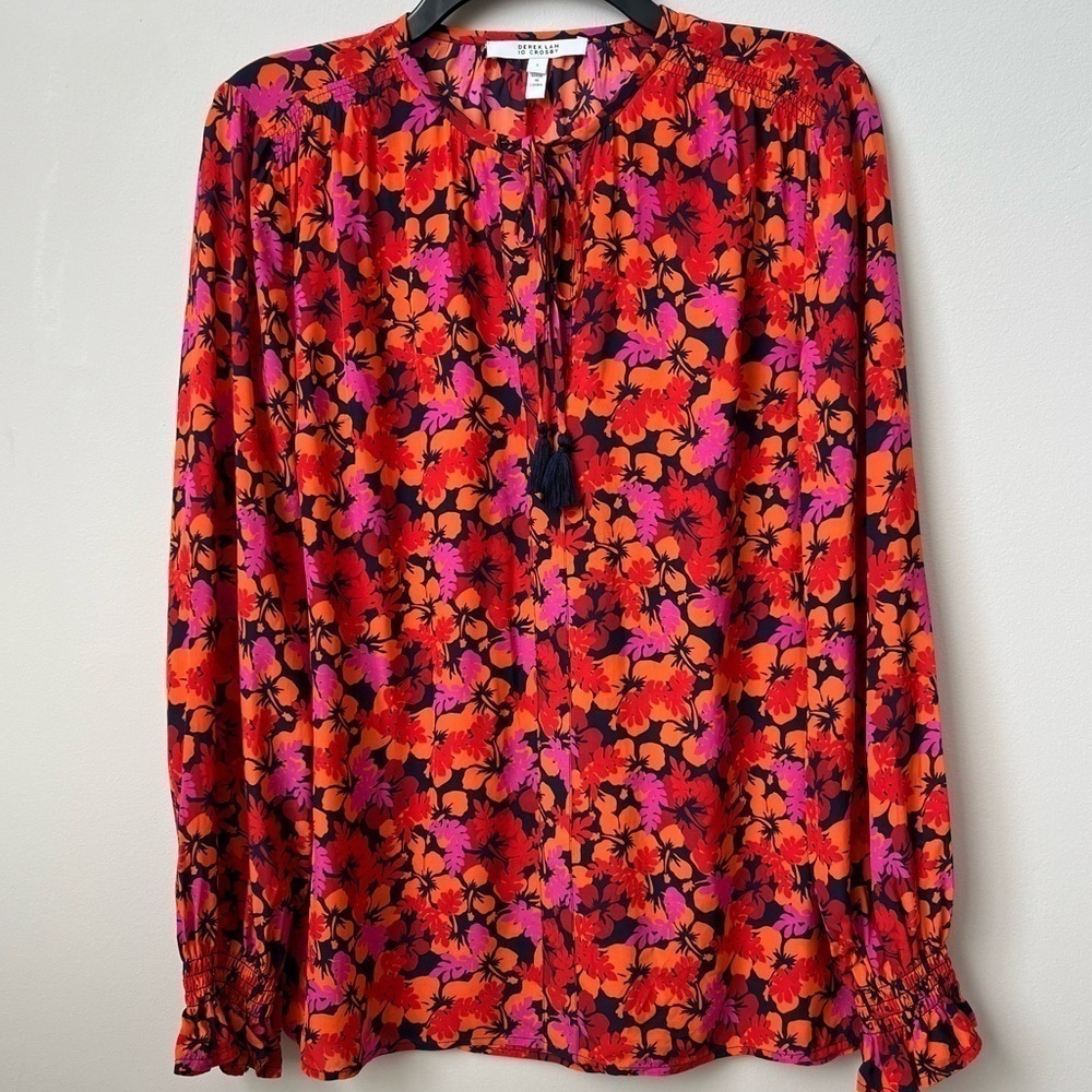 Derek Lam 10 Crosby Aria Floral Tassels Tie Blouse Lightweight Boho Multi Sz 2 - Picture 3 of 12